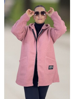 Yagmur Beren  Orjinal Italyan Kumaş Kapüşonlu Cepli Büyük Beden Sweat Buklet Ceket