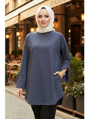 Lale Butik Manşeti ve Beli Bağcık Detay Sweat Tunik 3066 Antrasit