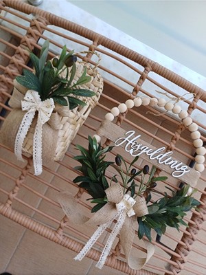 Ss Eral Koop  Hosgeldiniz Ahsap Boncuk Kapi Önü 2 Li Set Ev Hediyesi Kapi Süs