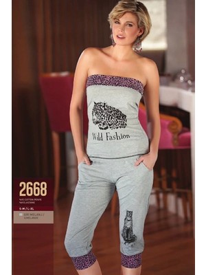 Marsilyan Leopar Desenli Straplez Takım