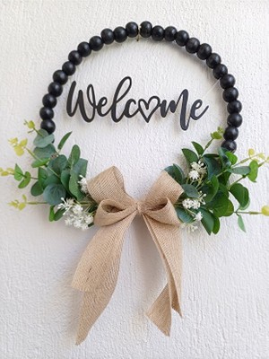 Ss Eral Koop Welcome Siyah Ahsap Boncuk Okaliptüs Kapi Süsü
