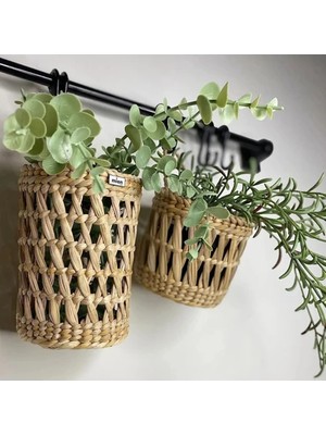 Ss Eral Koop Dekoratif Çok Amaçlı Doğal El Yapımı 2'li Hasır Saksı Sepet