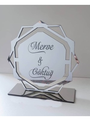 Evsay Pleksi Isimlik Masa Üstü Gümüş Pleksi Isimlik Söz Nişan Düğün Masaüstü Isimlik Hediyelik