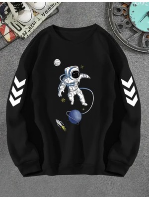 Punix Kids Punıx Kıds Özel Seri Yuvarlak Yaka Nasa Astronot Baskılı %100 Pamuk Kışlık Erkek Çocuk Sweatshırt