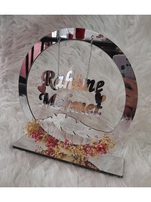 Evsay Pleksi Isimlik Masa Üstü Aynalı Gümüş Pleksi Isimlik Söz Nişan Düğün Masaüstü Isimlik Hediyelik