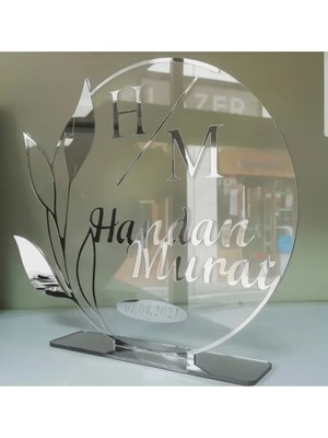 Evsay Pleksi Isimlik Masa Üstü Aynalı Gümüş Pleksi Isimlik Söz Nişan Düğün Masaüstü Isimlik