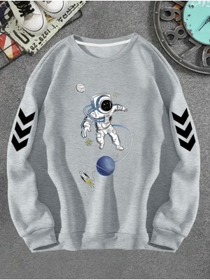 Punix Kids Punıx Kıds Özel Seri Yuvarlak Yaka Nasa Astronot Baskılı %100 Pamuk Kışlık Erkek Çocuk Sweatshırt