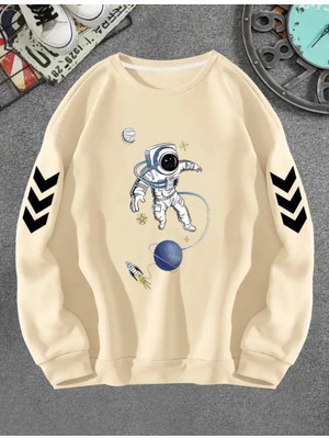 Punix Kids Punıx Kıds Özel Seri Yuvarlak Yaka Nasa Astronot Baskılı %100 Pamuk Kışlık Erkek Çocuk Sweatshırt