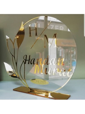 Evsay Pleksi Isimlik Masa Üstü Aynalı Gold Pleksi Isimlik Söz Nişan Düğün Masaüstü Isimlik