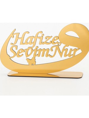 Evsay Pleksi Isimlik Masa Üstü Aynalı Gold Pleksi Isimlik Hafızlık Töreni Için Isimlik 20*40