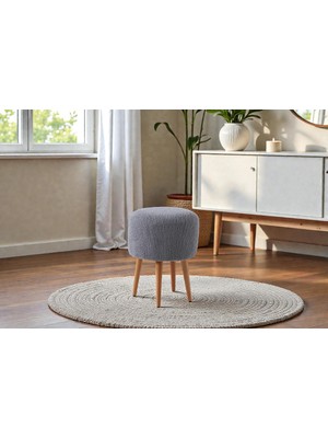 FRAMGAN Teddy Ayaklı Puf - Yuvarlak Puf – Makyaj Masası Pufu -Dekoratif Ayak Uzatma Pufu