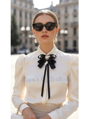 Cash Trade Kadın Fiyonk Broş-Siyah Saten. Parlayan Rhinestone Çiçek Detaylı. Fiyonk Broş Kurdele. Boyun Kravat