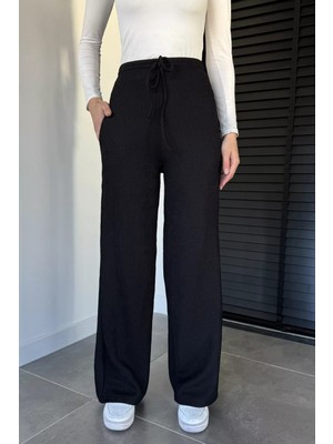 Gülseli Kadın Bel Lastikli Kendinden Çizgi Desenli Palazzo Pantolon P-00019663