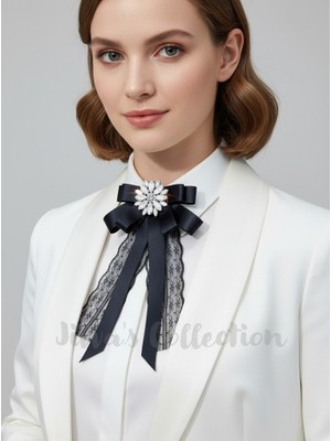 Cash Trade Kadın Fiyonk Broş-Siyah Saten. Parlayan Rhinestone Çiçek Detaylı. Fiyonk Broş Kurdele. Boyun Kravat