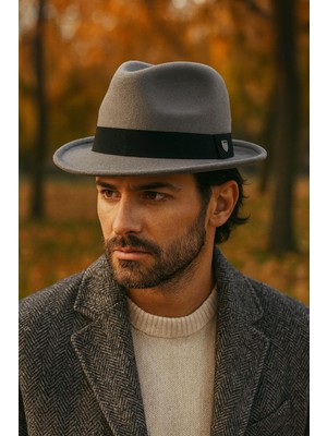 Erkek Gri Keçe Trilby Fötr Şapka