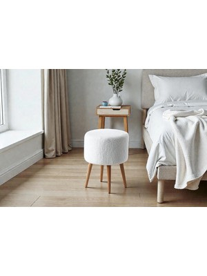 FRAMGAN Teddy Ayaklı Puf - Yuvarlak Puf – Makyaj Masası Pufu -Dekoratif Ayak Uzatma Pufu