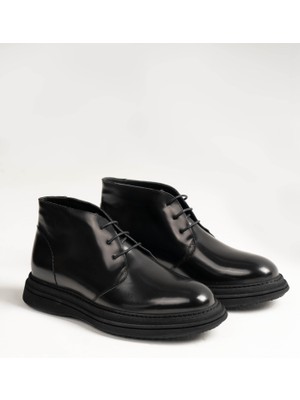 Italyan Stil  Naturel Deri Rugan Kışlık Erkek Bot Ayakkabı Siyah T13426