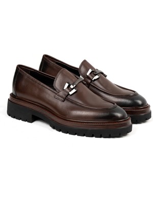 Italyan Stil Iç Dış Naturel Deri Erkek Ayakkabı Kahverengi T14608