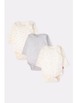 Bebetto Uzun Kollu Body 3lü (Cute Bear) Gri Melanj