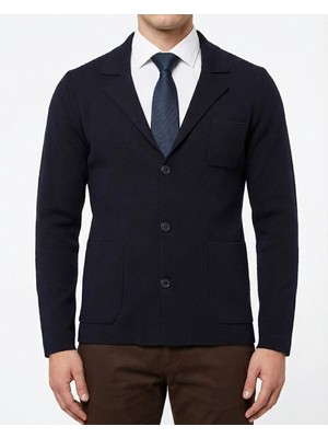 Italyan Stil Slim Fit Erkek Mono Yaka Düğmeli Hırka Lacivert T14843