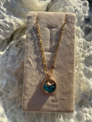 Regina Gems Ocean Dream 316L Çelik Altın Kaplama Derin Mavi Kristal Kolye