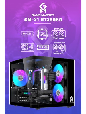 GM Game Master Gm-X1 RTX5060 R7 5700X Cpu 32GB Ram 1tb M.2 SSD RTX5060 Sıvı Soğutuculu Siyah Gaming Pc