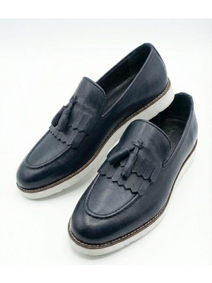 Italyan Stil Iç Dış Naturel Deri Nappa Erkek Ayakkabı Lacivert T12795