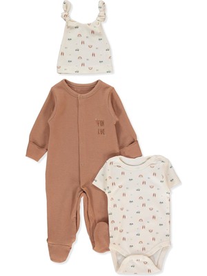 Bebetto Interlok Patikli Tulum Set 3lü (Wooden Car) Kahverengi