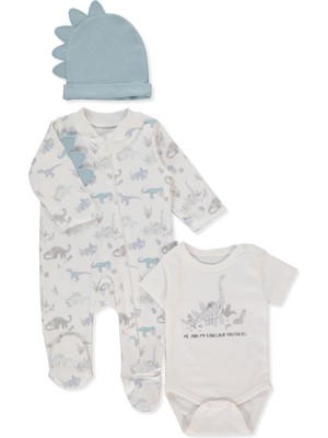 Bebetto Interlok Fermuarlı Tulum Set 3lü (Me And Dudes) Ekru