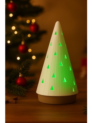 Flexilab Creative Konik Tasarım Pilli Mum Işıklı Yılbaşı Ağacı Figürü – Dekoratif Masa Üstü Yeni Yıl Süsü 2 Renk Seçenekli