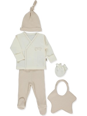 Bebetto Organik Raporlu Interlok Zıbın Set 5li (Organıc Born Wıth Love) Bej
