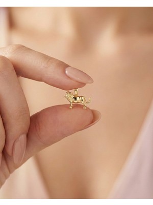 İndigo Takı Üç Boyutlu Sade Minik Aslan 14 Ayar Altın Kolye Ucu