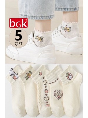 Bgk Kadın Krem Nice Desenli Kısa Çorap 5 Çift Pamuklu Yapısı ile Gün Boyu Rahatlık Sağlar