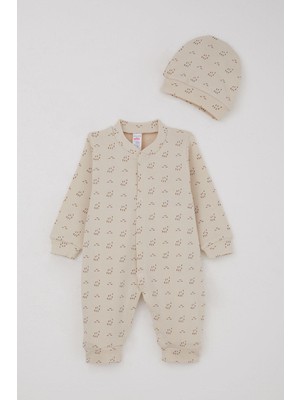 Breeze Erkek Bebek Tulum Desenli 0-6 Ay, Bej