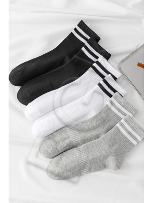 Bgk Unisex 6 Çift Düz Siyah-Beyaz Tenis Çorap