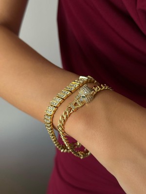 Nur Tasarım Atolyesi Xuping 14K Altın Kaplama Panter Çelik Bileklik