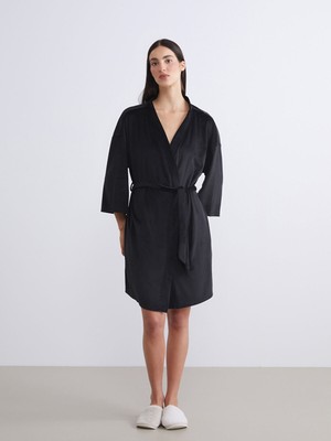 LC Waikiki Dream Siyah Şal Yaka Kadife Kadın Sabahlık