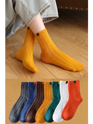 Bgk Çorap 7 Çift Bay-Bayan Renkli Fitilli Uzun Soket Çorap