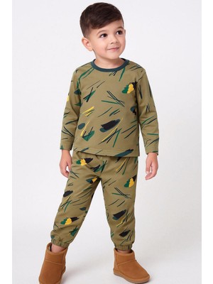 Breeze Erkek Bebek Pijama Takımı Renkli Fırça Vuruşu 9 Ay-3 Yaş, Haki Yeşil