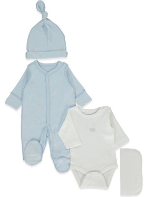 Bebetto Organik Interlok Premature Tulum Set 4lü (Organıc Sleepy Sheepy) Mavi