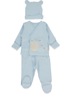 Bebetto Organik Interlok Zıbın Set 3lü (Organıc Sleepy Sheepy) Mavi
