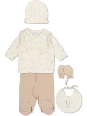 Bebetto Organik Raporlu Interlok Zıbın Set 5li (Organıc Farm) Bej