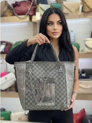 Oueen Elizabeth Mix Model Zincir Detaylı Büyük Boy Kadın El- Omuz Çantası