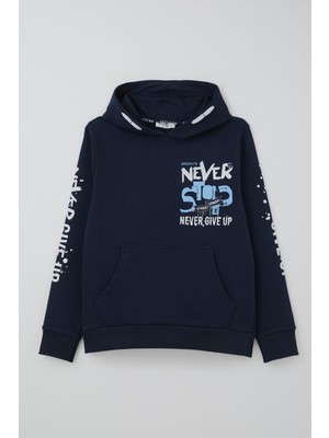 Breeze Erkek Çocuk Sweatshirt Kanguru Cepli Kapüşonlu 9-16 Yaş, Lacivert
