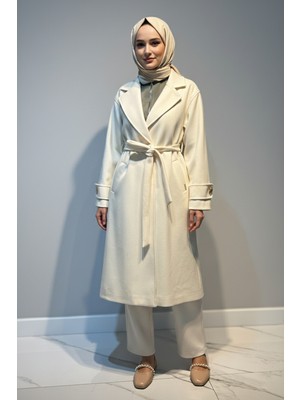 Lale Butik Kadın Düğme Detay Kaşmir Kaban 6346 Ekru