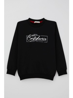 Breeze Erkek Çocuk Sweatshirt Yazı Baskılı 8-14 Yaş, Siyah