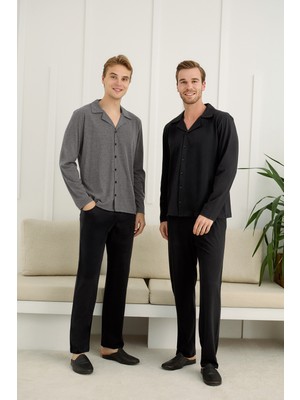 Nightlove Erkek Ceketli Uzun Kollu Pijama Takımı