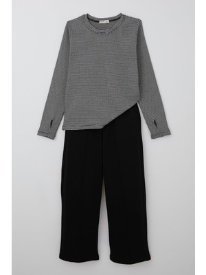 Breeze Kız Çocuk Pantolonlu Takım Parmak Detaylı 8-14 Yaş, Siyah