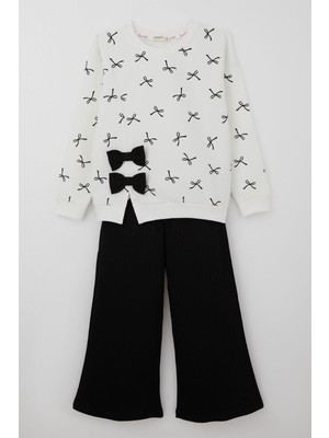 Breeze Kız Çocuk Eşofman Takımı Fiyonk Detaylı Bağcık Aksesuarlı 7-12 Yaş, Ekru