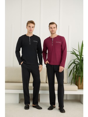 Nightlove Erkek Muz Yaka Uzun Kollu Pijama Takımı